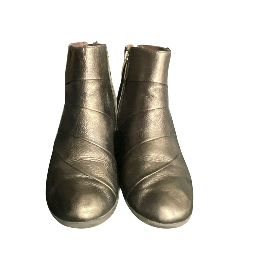 Earth Ankle Boots Bronze Hope Metallic Leather Studded Block Heel Bootie
